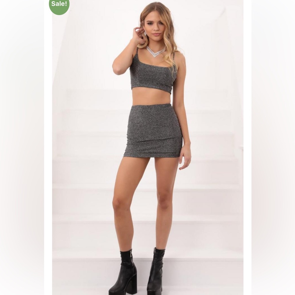 Grey sparkly Lucy in the Sky skirt and crop top set